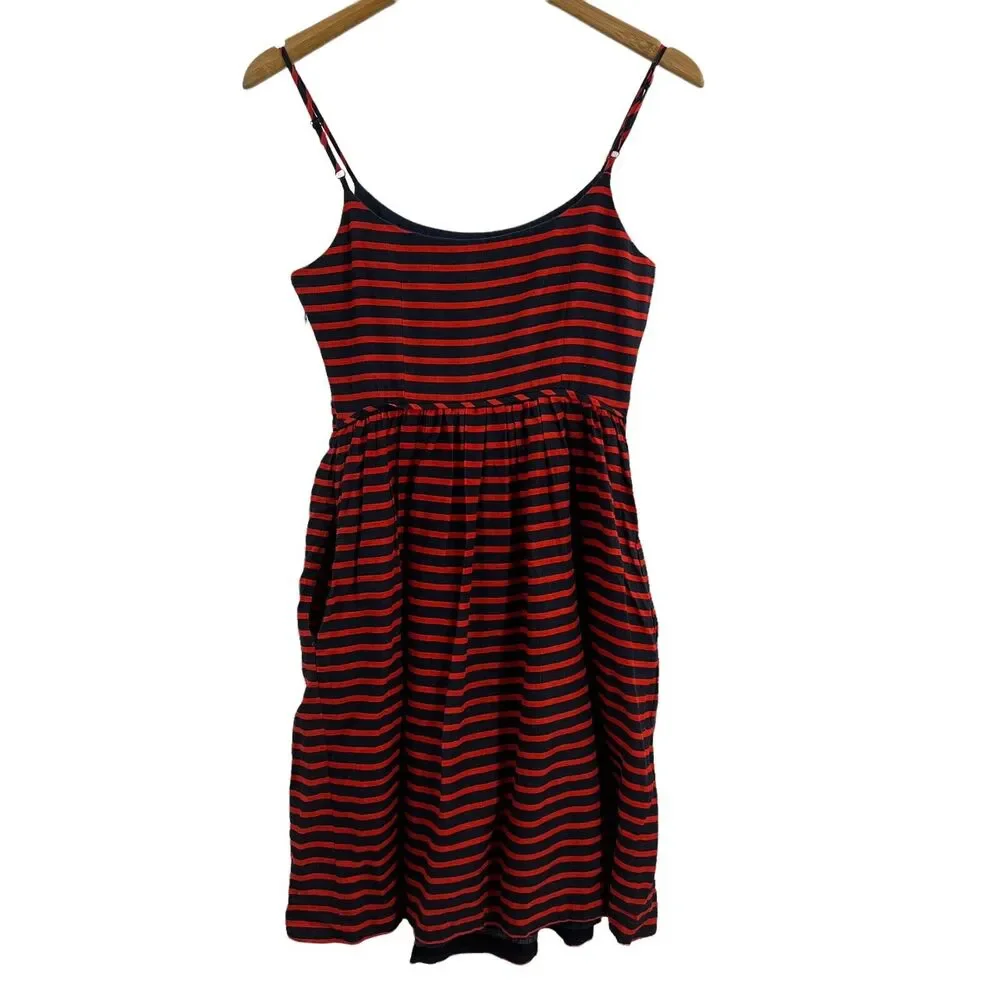 J Crew Red Blue Stripe Linen Blend‎ Sleeveless Dress Size 2